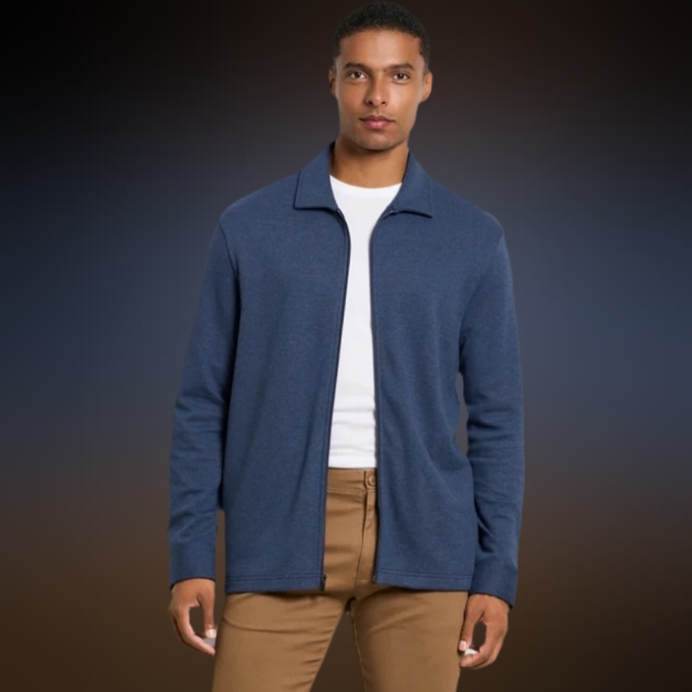 Van Heusen Craine Herringbone Zip Jacket Size XL Insignia Blue